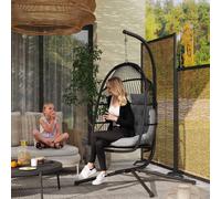 Outsunny Rattan Hanging Egg Chair with Stand, Cushion, Dark Grey
