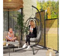 Outsunny Rattan Hanging Egg Chair, Foldable Wicker Hammock Swing Chair with Cushion, Stand, Adjustable Height, Head Pillow, Steel Frame for Garden Patio Indoor Outdoor, Light Grey