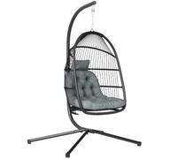 Outsunny Foldable Rattan Hanging Egg Chair With Stand, Cushion, Dark Grey