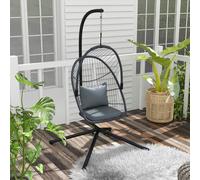 Outsunny PE Hanging Swing Chair w/ Cushion, Patio Hanging Chair, Grey - Steel, PE Rattan - 106cm x 110cm x 196cm - Grey