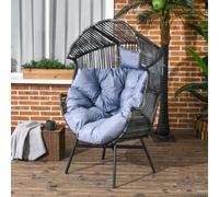 Outsunny Rattan Leisure Chair W/ Cushion, Garden Egg Chair With Headrest, Grey