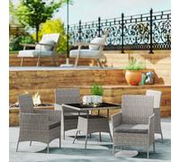 Outsunny Rattan Outdoor Dining Table and Chairs for 4, Light Grey
