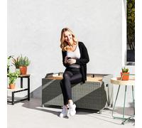 Outsunny PE Rattan Outdoor Storage Bench, Aluminium Garden Bench with Storage Underneath w/Zipped Inner Lining, Rods for Deck, Grey