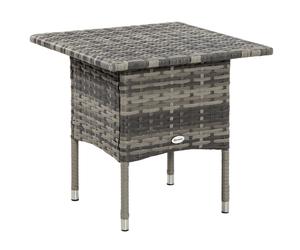 Outsunny Rattan Side Table, Outdoor Coffee Table, with Plastic Board Under the Full Woven Table Top for Patio, Garden, Balcony, Mixed Grey