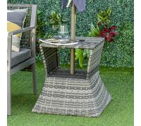 Outsunny Rattan Wicker Tea Coffee Table w/ Umbrella Hole and Storage Space Grey