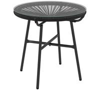 Outsunny Rattan Side Table, Round Outdoor Coffee Table, with Round PE Rattan and Tempered Glass Table Top for Patio, Garden, Balcony, Black