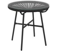 Outsunny Rattan Side Table, Round Outdoor Coffee Table, with Round PE Rattan and Tempered Glass Tabletop for Patio, Garden, Balcony, Black