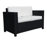 Outsunny Rattan Sofa, 2 Seater Garden Furniture with Soft Padded Cushion and Armrests, Wicker Garden Loveseat for Patio, Navy Blue Black