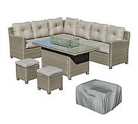 OutSunny Rattan Sofa Aluminum, PE Rattan, Olefin, Sponge, Tempered Glass Grey, Light Brown Outdoor