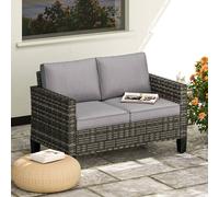 Outsunny Rattan Sofa With Cushions, 2 Seater Garden Furniture, Dark Grey Dark Grey