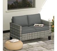 Outsunny Rattan Sofa With Cushions, 2 Seater Garden Furniture In Light Grey Light Grey