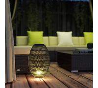 Outsunny Rattan Solar Lamp, Auto On/off Garden Lantern, Dark Brown Dark Brown