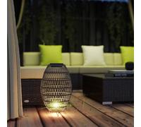 Outsunny Rattan Solar Lamp, Auto On/off Garden Lantern, Grey Grey
