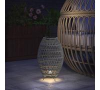 Outsunny Rattan Solar Lamp, Garden Solar Lantern with Auto On/Off Light, IP44 Waterproof, Decorative Outdoor Rattan Lamp for Porch, Pathway, Grey