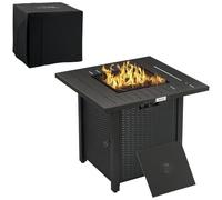 Outsunny Rattan-style Propane Gas Fire Pit Table w/ 50,000 BTU Burner, Square Smokeless Firepit Patio Heater w/ Thermocouple & Cover Aosom UK