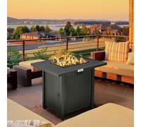 Outsunny Rattan-style Propane Gas Fire Pit Table with 40,000 BTU Burner, Square Smokeless Firepit Patio Heater with Thermocouple, Lava Rocks, Waterproof Cover, Spark Guard and Lid, Black Black