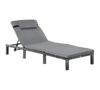 Outsunny Rattan Sun Lounger, 5-Level Adjustable Garden Lounger Recliner with Cushion and Headrest, Outdoor Reclining Sunbed, Steel Frame Garden Chair for Patio, Beach, Terrace, Dark Grey Grey