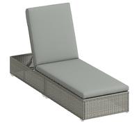 Outsunny Rattan Sun Lounger, Five-Position Reclining Garden Lounger Bed with Cushion, Light Grey