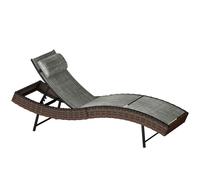 Outsunny Rattan Sun Lounger, Garden Recliner with 5 Position Adjustable Back, S Shaped Texteline Seat, Headrest, Brown