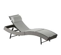 Outsunny Rattan Sun Lounger, Garden Recliner with 5 Position Adjustable Back, S Shaped Texteline Seat, Headrest, Light Grey
