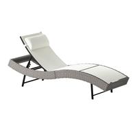 Outsunny Rattan Sun Lounger, Garden Recliner with 5 Position Adjustable Back, S Shaped Texteline Seat, Headrest, Cream White
