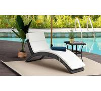 Outsunny Garden Rattan Sun Lounger Foldable Patio Chaise Chair In Grey Grey