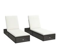 Outsunny Rattan Sun Lounger, Recliner Chair, Adjustable Back, Brown - 194cm x 60cm x 32cm - Aluminium, PE Rattan, Polyester - Brown