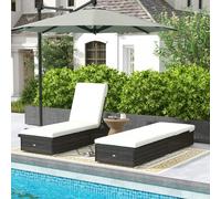 Outsunny Rattan Sun Loungers Set of 2, Recliner Chairs, Adjustable Back, Brown