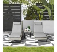 Outsunny Rattan Sun Lounger Set w/ Cushions, 5-Level Chaise Lounge Chairs, Grey