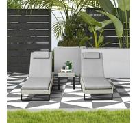 Outsunny Rattan Sun Lounger Set w/ Cushions, 5-Level Chaise Lounge Chairs, Grey