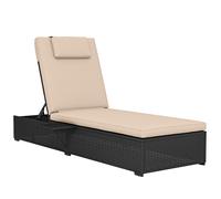 Outsunny Rattan Sun Lounger with 5-Level Reclining Back Side Tray and Cushion, Black