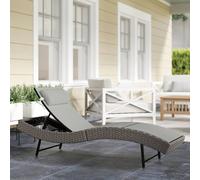 Outsunny Rattan Sun Lounger with 5 Position Back, Texteline Seat - 198 x 61 x 44 cm - Light Grey
