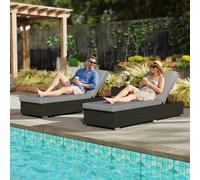 Outsunny Rattan Sun Loungers Set Of 2 With Side Table, Dark Grey Dark Grey