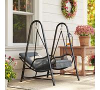 OUTSUNNY Rattan Swing Chair with Stand & Seat Cushion, Dark Grey Outsunny Dark Grey