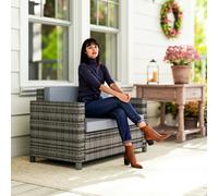 Outsunny Rattan Wicker 2-seat Sofa Loveseat Padded Garden Furniture - 130W x 70D x 80H cm - Grey / Grey Cushions