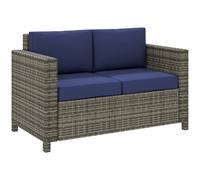 Outsunny Rattan Wicker 2-Seat Sofa Loveseat Padded Garden Furniture Blue In Dark Blue Dark Blue