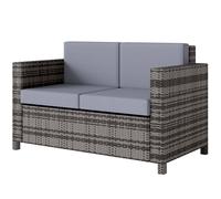 Outsunny Rattan Wicker 2-Seat Sofa Loveseat Padded Garden Furniture Grey