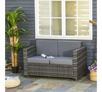 OUTSUNNY Rattan Wicker 2-seat Sofa Loveseat Padded Garden Furniture Grey Outsunny Grey