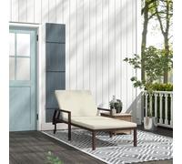 Outsunny Rattan Wicker Chaise Sun Lounger Garden w/ Adjustable Backrest & Wheels - Cream - Metal, PE Rattan, Polyester - 73cmx200cmx48cm