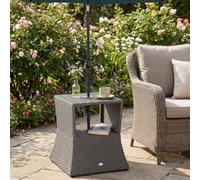 Outsunny Rattan Wicker Tea Coffee Table W/ Umbrella Hole Dark Grey