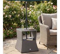 Outsunny Rattan Wicker Tea Coffee Table w/ Umbrella Hole Dark Grey