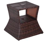 Rattan Side Table Outdoor Tea Coffee with Umbrella Hole for Bistro Patio Garden Outsunny Brown One Size