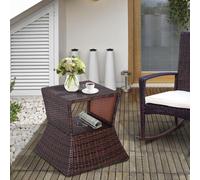 Outsunny Rattan Wicker Tea Coffee Table w/ Umbrella Hole Storage Space