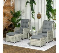 Outsunny Rattan Recliner w/ Two-tier Glass Top Table - Grey, Grey