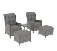 Outsunny Recliner Rattan Garden Furniture w/ Two-tier Table, Light Grey