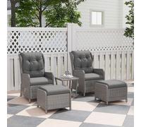 Outsunny Recliner Rattan Garden Furniture w/ Two-tier Table, Light Grey