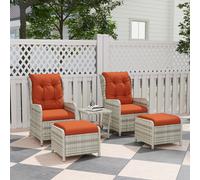 Outsunny Recliner Rattan Garden Furniture w/ Two-tier Table, Orange, Orange