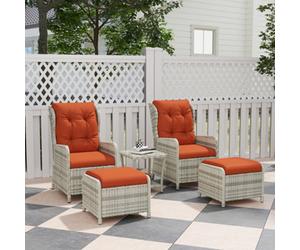 Outsunny Recliner Rattan Garden Furniture W/ Two-Tier Table, Orange