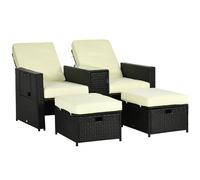Outsunny Recliner Rattan Sun Lounger w/ Storage Tea Table, Grey - Black / Cream