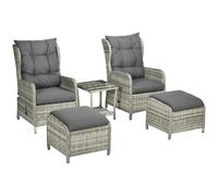 Outsunny Recliner Rattan Sun Lounger w/ Two-tier Table & Cushions, Mixed Grey